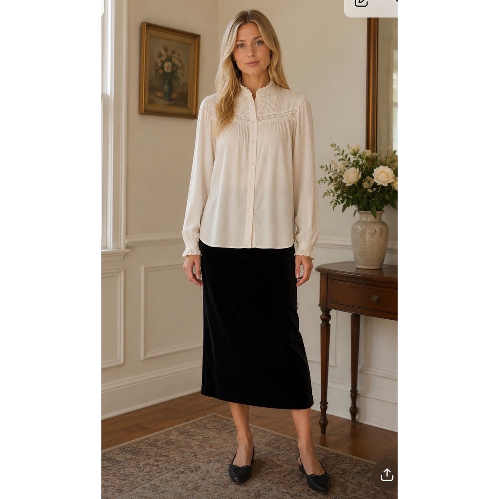 Vintage Ronni Nicole by Ouida Black Velvet Midi Skirt Stretchy Straight Size S